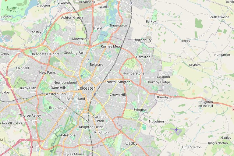 Map of Leicester and the surrounding area